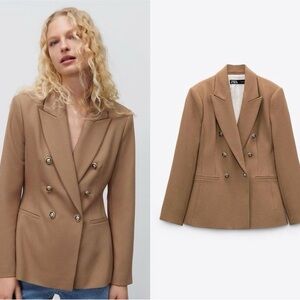 Zara Tan Double-Breasted Blazer